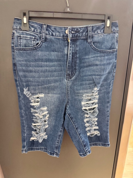 Fashion Nova Pants - Fashion Nova Light to Medium Blue Distressed Denim Shorts